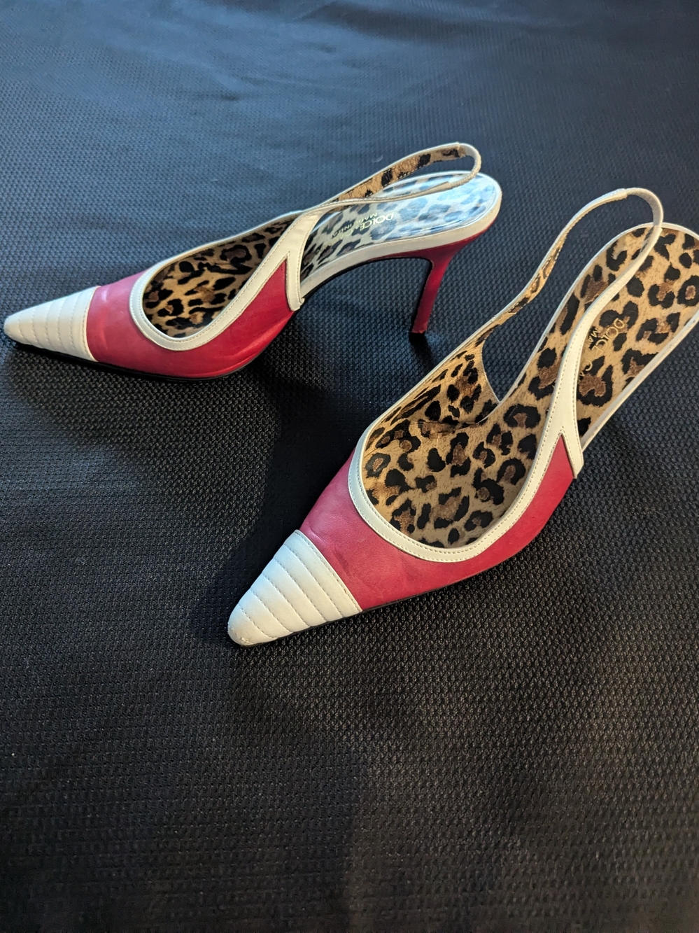 Dolce & Gabbana Leather Magenta & White Pointed Slingback Pumps w Leopard Insole